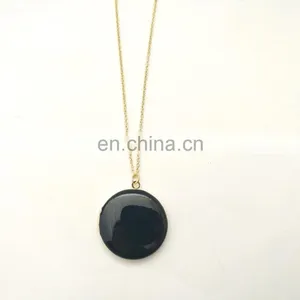 Navy Round Photo Locket Enamel Necklace 14K Gold-Filled Customized Letters Necklace thumbnail-2