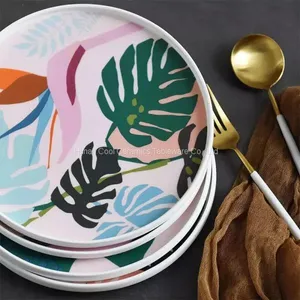 Wholesale Dinnerware Round Different Pattern Custom Logo Moroccan Ceramic Plate for Gift thumbnail-2