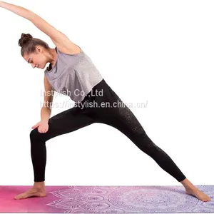 Anti Slip Yoga Pilates Gymnastics Natural Rubber Suede Yoga Mat Printed Mats With Carrying Strap - 2 in 1 Mat and Towel thumbnail-3