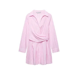 Spring and Summer New European and American Style Women's Fashionable Casual Striped V-neck Long Sleeved Loose Dress thumbnail-1