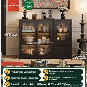 Vintage Black Steel Sideboard With Arched Fluted Glass | Powder Coating & Cold Rolled Steel Storage Cabinet | for Australia Market thumbnail-1