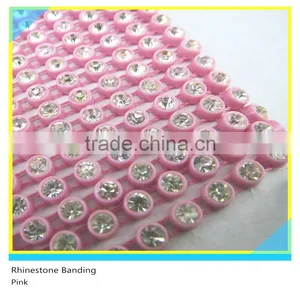 Plastic Diamante Banding Sew on Ss6 2mm Crystal Pink Banding 1x200 Pcs 10 Yards thumbnail-1