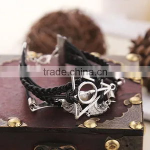 2015 New Desigh Women and Mens Leather Alloy Bracelet Layered Men Leather Bracelet thumbnail-2