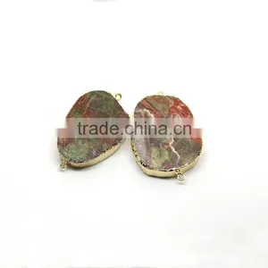 JF8417 Wholesale Gold Dipped Ocean Jasper Charm Connectors thumbnail-1