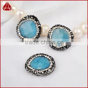 Natural Aquamarine Stone Beads With Ziron Micro Side Faceted Beads Inlaid Pave With Opal & Black Spinel Zircon thumbnail-3