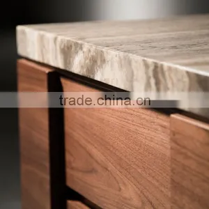 Hot Sale Latest Design Bed Side Table Made From Travertine Top And Wooden Drawers thumbnail-3