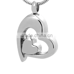 Urn Pendant Cremation Jewelry Stainless Steel Double Heart Pendant Top Quality Polish Wholesale Dongguan thumbnail-1