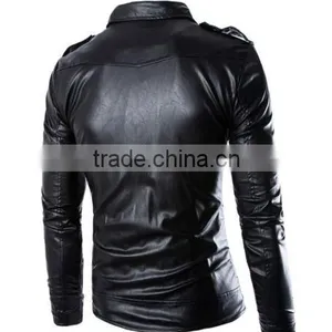 New Fashion Men's Jackets Short Slim Collar Motorcycle Leather Jacket Coat thumbnail-2