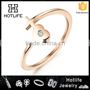 New Product 2017 Fashion 18K Rose Gold Plated Elegant Ring Woman With Heart and Cross thumbnail-1