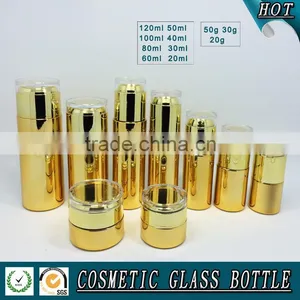 Gold Electropalting Glass Cosmetic Pump Bottle and Skin Care Cream Jar thumbnail-1