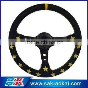 Suede Leather Deep Dish 14'' Steering Wheel for Cars thumbnail-1