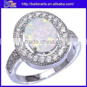 NEW Halo Set Zirconia White Fire Opal Gemstone Ring 925 Silver Silver Opal Ring With Opal Stone thumbnail-1