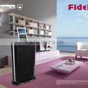 Multimedia Floor Stand Speaker Dock Station Wifi Speaker With Bass/Treble Adjust Tower Wooden Stereo Speaker thumbnail-1