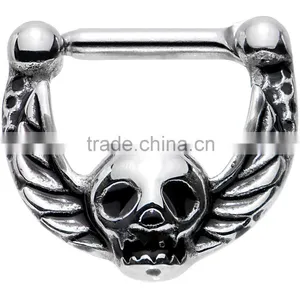 Skull With Wings Hinged Septum Clicker thumbnail-1