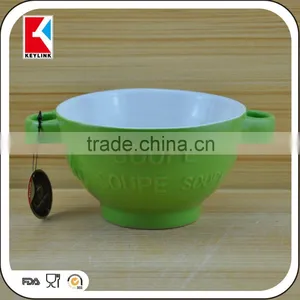 Wholsale Silkscreen Printed Bowl Color Glazed Two Handle Cereal Soup Bowl Ceramic thumbnail-4
