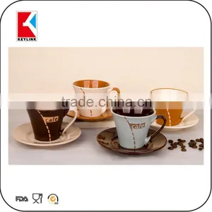 Wholesale Brown Coffee Cup Logo Printed 90cc Espresso Cups 12pcs Ceramic Cup and Saucer thumbnail-6
