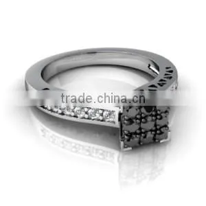 Certified 0.39 ct Natural Black & White Diamond 14k Solid Gold Wedding Ring thumbnail-1