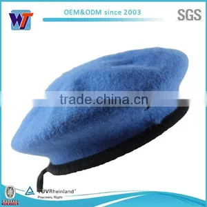 Blue Military Wool Beret With Metal Eyelets and Knitted Band thumbnail-1