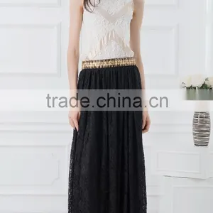 OEM Cheap Price Metalic Lace Suits Designs Tank Tops With Lace Maxi Skirt Black Woman Casual Wear thumbnail-1