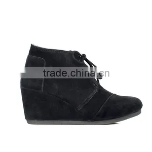Black Suede Women Desert Wedges Ankle Boots thumbnail-1