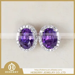 Purple Color Amethyst Gemstone Stud Earring Party Wearing thumbnail-1