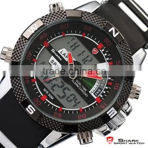 Shark Analog Digital Quatrz LCD Day Date Rubber Band Men LED Wrist Watch thumbnail-2