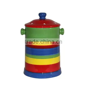 Hand Painted Ceramic Compost Bin/Jar, Colorful Rainbow thumbnail-1