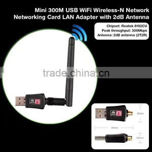 New Design Mini 300M USB WiFi Wireless-N Network Networking Card With 2db/5dB Antenna LAN Card Adapter thumbnail-1
