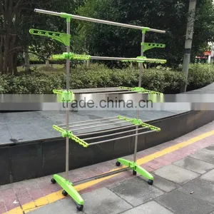 High Quality Foldable Rolling 6-Wheels Clothes Laundry Drying Rack,Stainless Steel Hanging Rods thumbnail-1