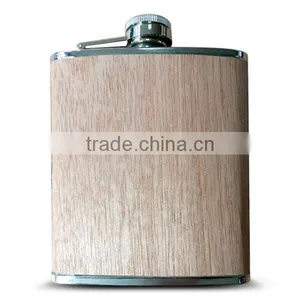 Wholesale Custom Design Stainless Steel Hip Flask With Real Wooden Wrap thumbnail-4