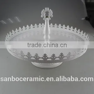 Cake Stand White Antique Style Cake Plate One Tier With Lace Design, Iron Cake Stand thumbnail-1