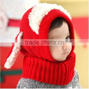Siamese Puppy Scarf Winter New Baby Hat Wool Hat Winter Hat Hot Sale Beanie Hat Hooded Scarf Earflap Knit Cap thumbnail-5