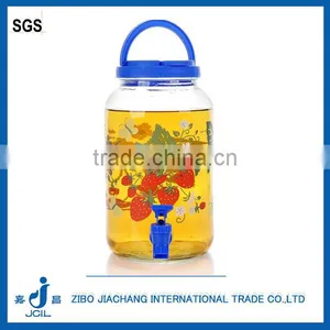 Big Capacity 3L Clear Cold Drink Glass Dispenser Jar With Colored Plastic Lids thumbnail-1