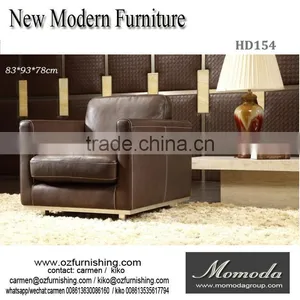 HD154 Full Cow Leather Solid Wood Frame High Seat Leisure Single Arm Chair Sofa thumbnail-1