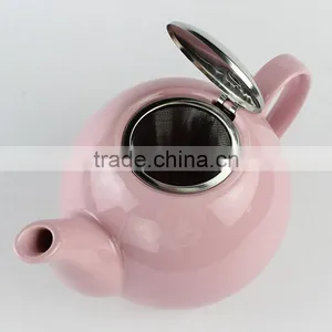 With S/S Lid and Fliter Pink Color Ceramic Teapot thumbnail-4