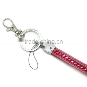 Pink Promotion Gift PU Leather Key Chain With Crystal Gem, Swivel Snap Hooks, Key Ring Accembly, Acrylic Gem Key Chain thumbnail-3