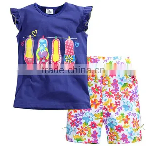 Children Clothing Set Printing Colors Shoes t Shirt Flower Pants Two Piece Suit thumbnail-1