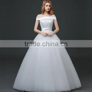 MGOO 2017 Off Sholder Short Sleeve Plain Crepe Custom Made Formal Bridal Gowns Lace Wedding Dresses thumbnail-3