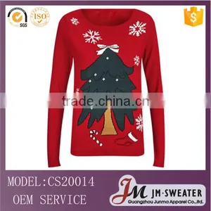 Christmas Red Color Pullover Hooded Sweater For Women thumbnail-1