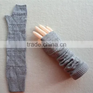 2016 New Design Knitted Elbow Length Winter Gray Grey Fingerless 100% Cashmere Gloves Wholesale Knitting Pattern thumbnail-1