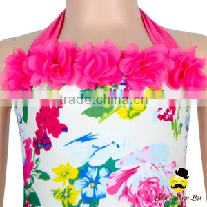 Wholesale Kids Halter Floral Printed Flash Flower Bohemia Little Girl Swimwear Dress Beach Clothes thumbnail-3