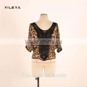 Fashion Butterfly Style Leopard Printed Casual Ladies Korean Chiffon Blouse 2015 thumbnail-3