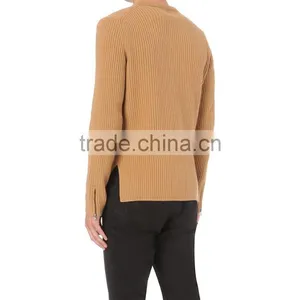 Crew Neck Yellow Color Knitted Jumper Korean Men Sweater With Biker-Inspired Zipper On Cuffs thumbnail-3