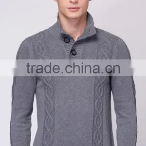 100% Cashmere Pullover Mandarin Collar Sweater Handmade Sweater Design for Man thumbnail-6