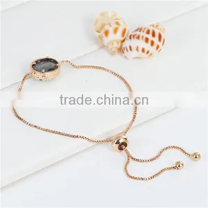 Copper Adjustable Slider/ Slide Bracelet Gold Plated Oval Black Rhinestone 26cm Long thumbnail-2