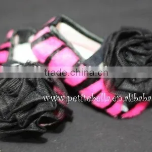 Hot Pink Zebra Print Shoes With Black Rosettes Pettishoes Crib Shoes MAS32 thumbnail-1