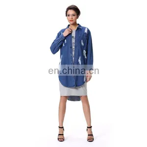 2015 NEW Women Long Loose Shirt Denim Shirt Dress Denim Shirt Dress thumbnail-1