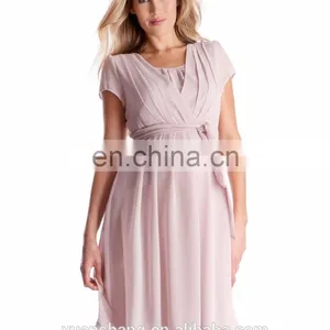 Blush Pink Pleated Maternity Dress Nursing Breastfeeding Clothes thumbnail-6