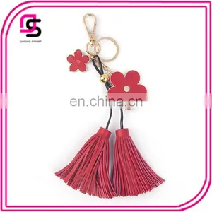 Creative Pendant Five Petal Flower PU Leather Fringed Keychain Bag Pendant Ornaments thumbnail-1