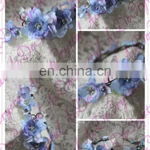Aidocrystal Elegance Blue Artificial Flower Crown Fascinators, Wedding Party Tiaras for Women thumbnail-4